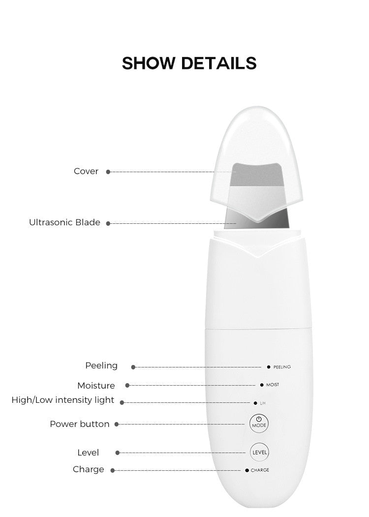 Scrubber ad ultrasuoni per la pelle Testina intercambiabile Dispositivo di rimozione di comedone Peeling Detergente per il viso Massaggiatore Ringiovanimento della pelle Dispositivo di bellezza