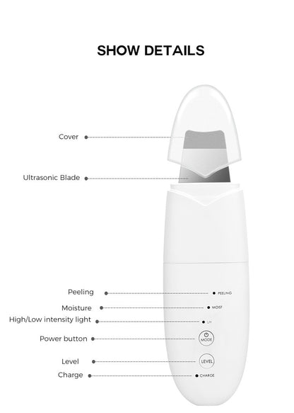 Scrubber ad ultrasuoni per la pelle Testina intercambiabile Dispositivo di rimozione di comedone Peeling Detergente per il viso Massaggiatore Ringiovanimento della pelle Dispositivo di bellezza