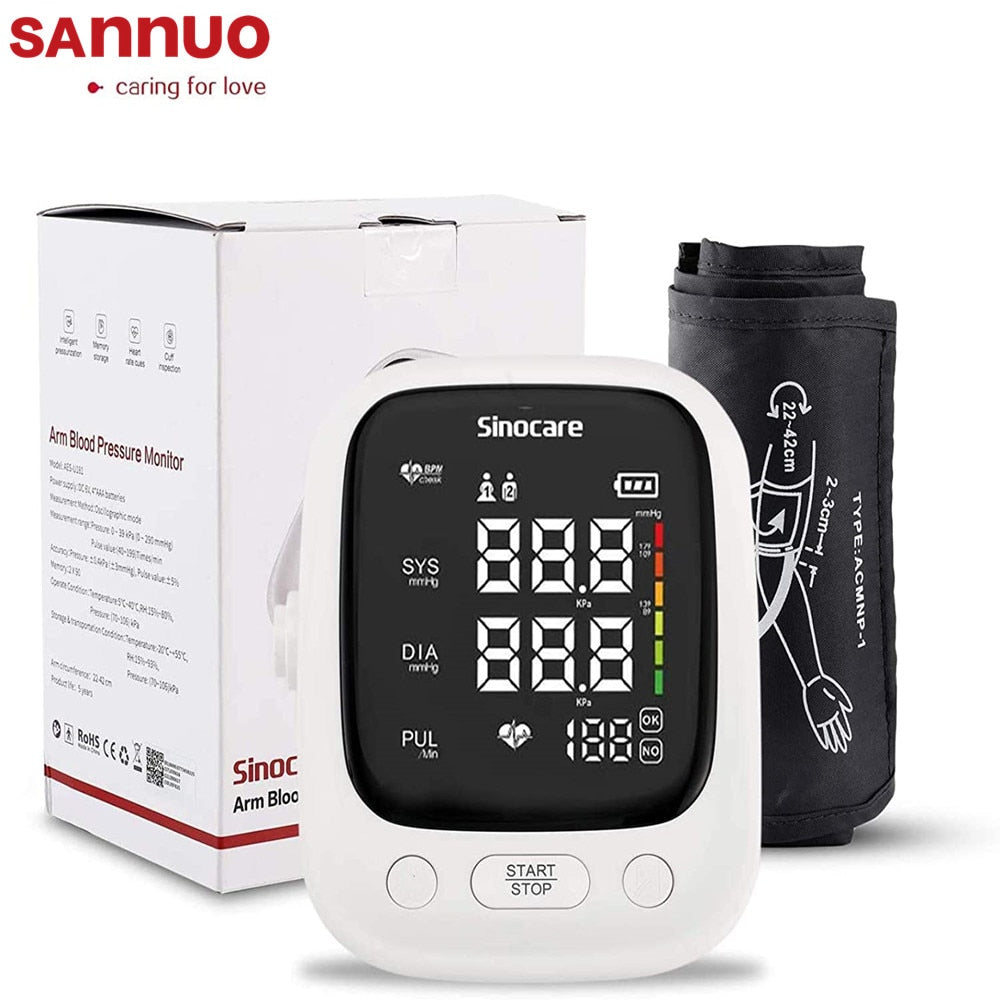 Sannuo Sinocare Blood Pressure Monitor Medical Health Automatic Upper Arm Digital Backlit Display Machine BP Heart Rate Pulse