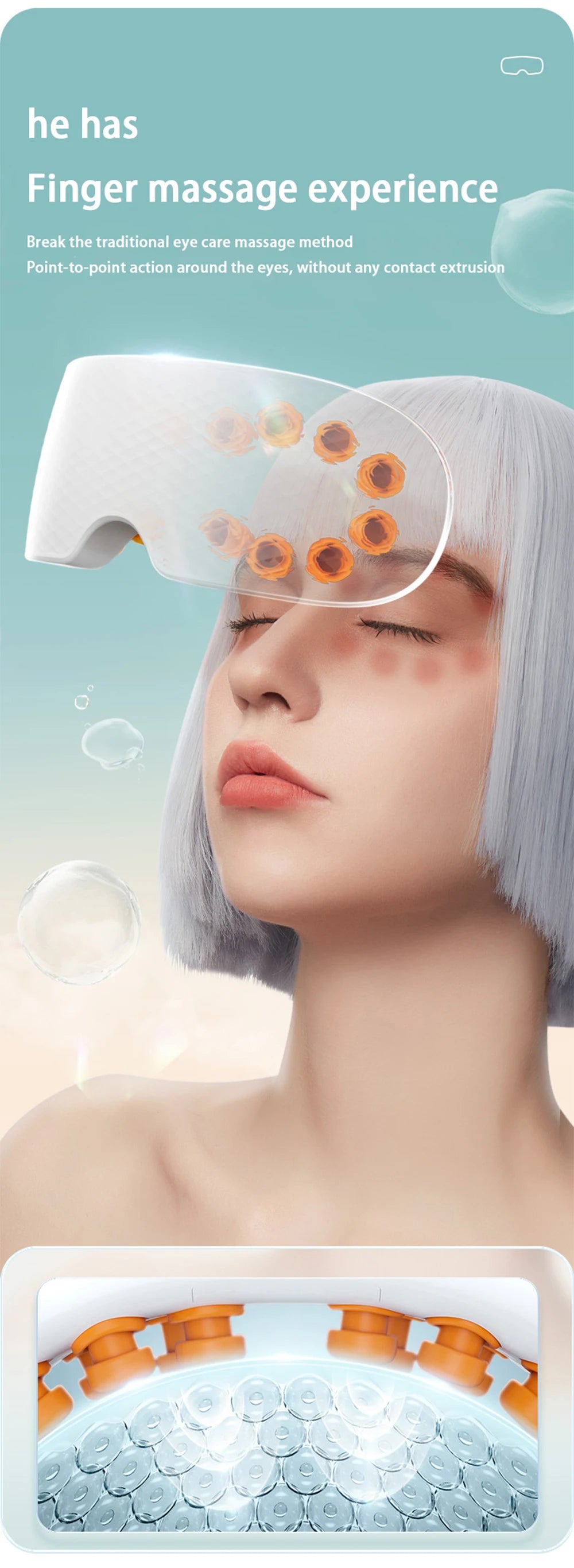 Eye massager device targets fingers, avoiding direct pressure on delicate eye tissue for optimal results.