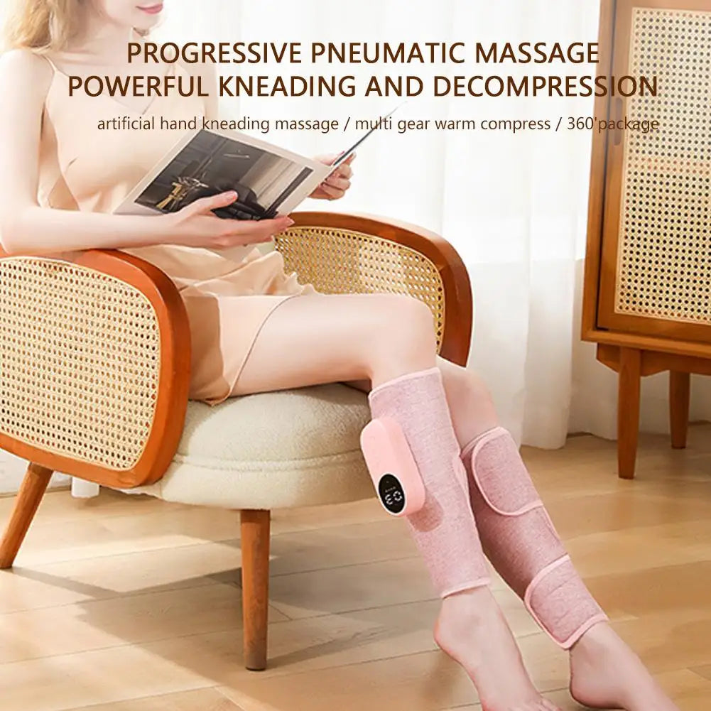 Air-powered massager for relaxing calves with progressive kneading and decompression.