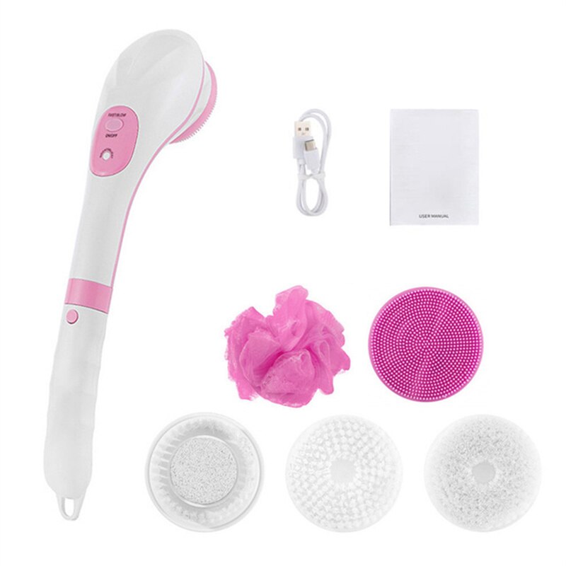 Electric Body Bath Brush Long Handled Body Scrubber And Facial Cleaning Brush Rechargeable Shower Brush 4 Spin Massage Heads