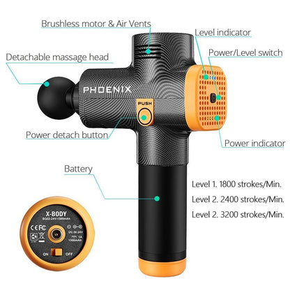 Phoenix A2 Massage Gun Muscle Relaxation Deep Tissue Massager Dynamic Therapy Vibrator Shaping Pain Relief Back Foot Massager