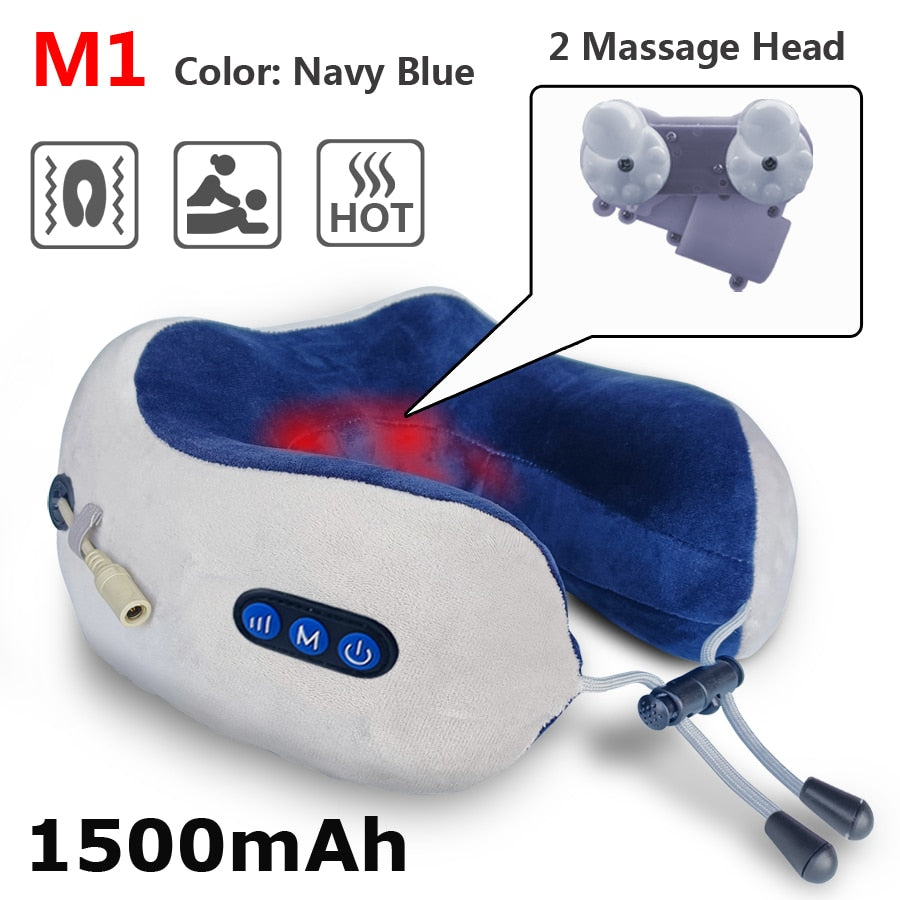 Neck Massager Relaxation Knead Heat Vibrator Travel U-shaped Pillow Car Airport Office Siesta Electric Cervical Spine Massage