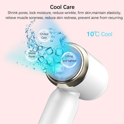 New 6 In 1 Hot Cool Electric Face Cleansing Brush Deep Pore Cleaner LCD Display Vibration Face Lifting Skin Firming Massage