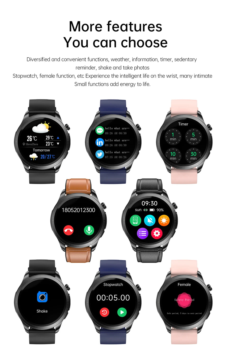 Smartwatch with features like weather updates, tracking, and health monitoring.