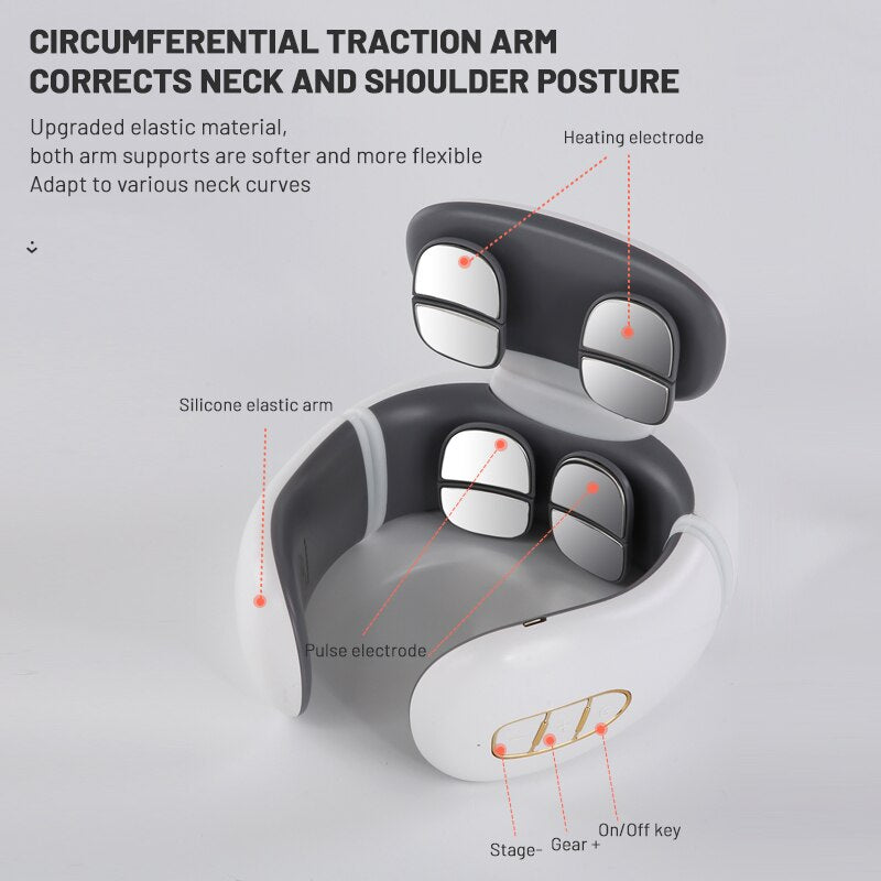 Instrumento de masaje de cuello eléctrico inteligente, recargable, calefacción, prensado en caliente, instrumento de masaje de cuello de pulso magnético