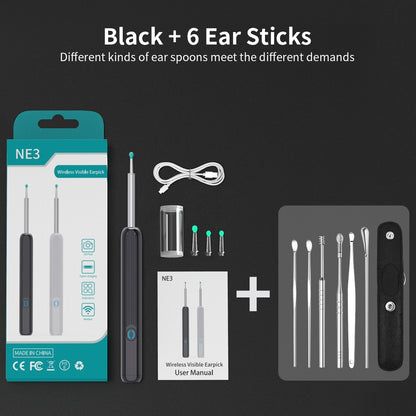 NATFIRE NE3 Ohrenreinigungsset Smart Visual Ear Sticks 1296P Werkzeug zum Entfernen von Ohrenschmalz Kabelloser Ohrenreiniger mit Kamera-LED-Licht