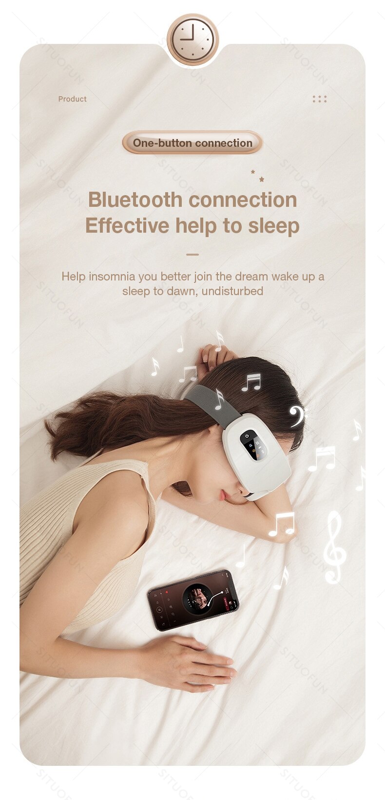 Product One-button connection Bluetooth connection Effective to sleep Help insomnia you