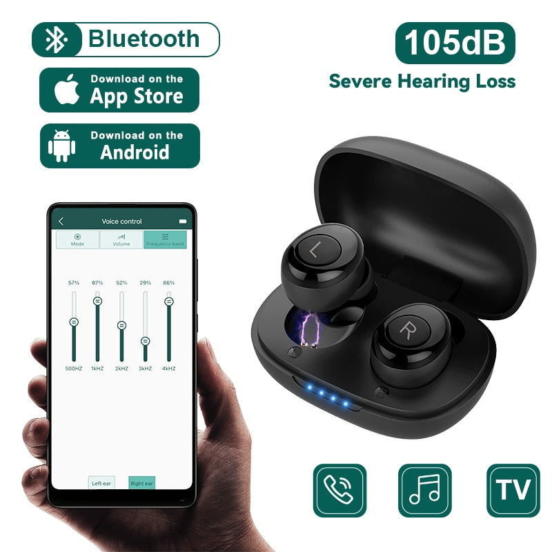 Rechargeable Hearing Aids Bluetooth Hearing Aid APP Control High Power Amplifier Severe Loss For Deafness aparelho auditivo