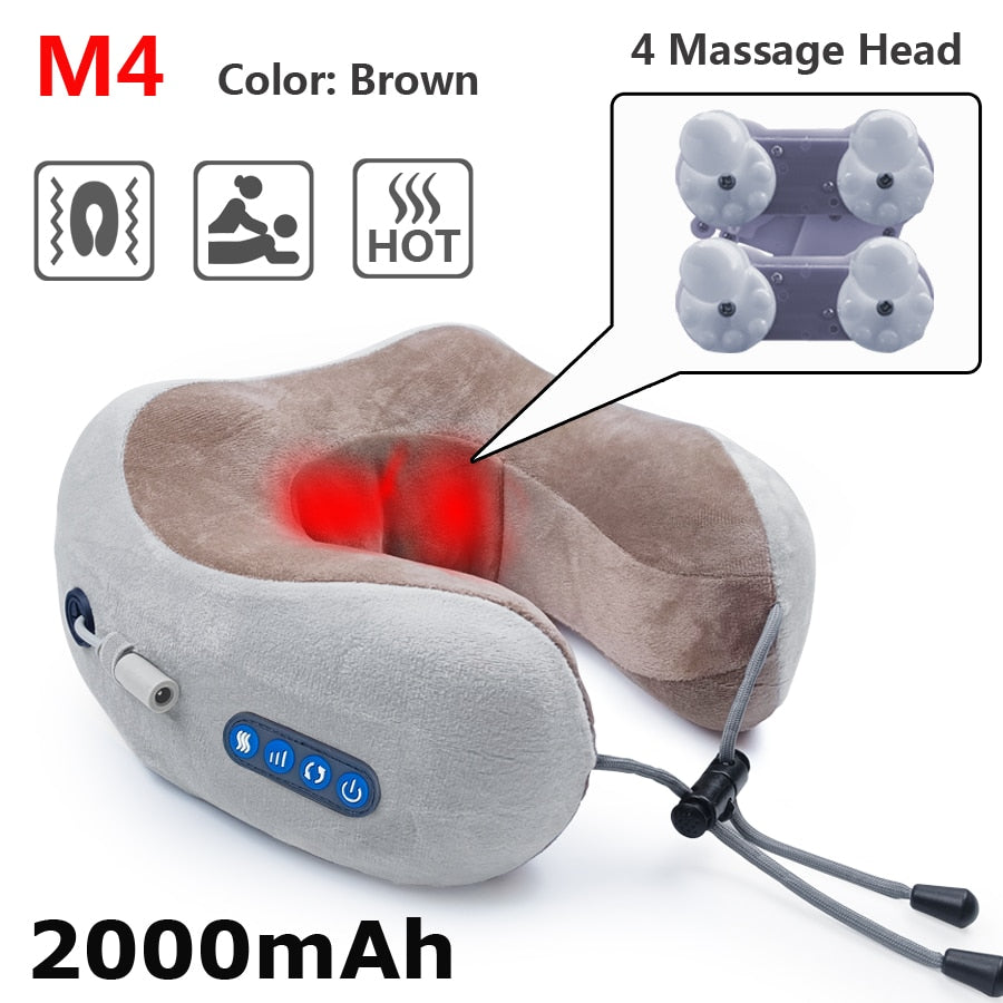 Neck Massager Relaxation Knead Heat Vibrator Travel U-shaped Pillow Car Airport Office Siesta Electric Cervical Spine Massage