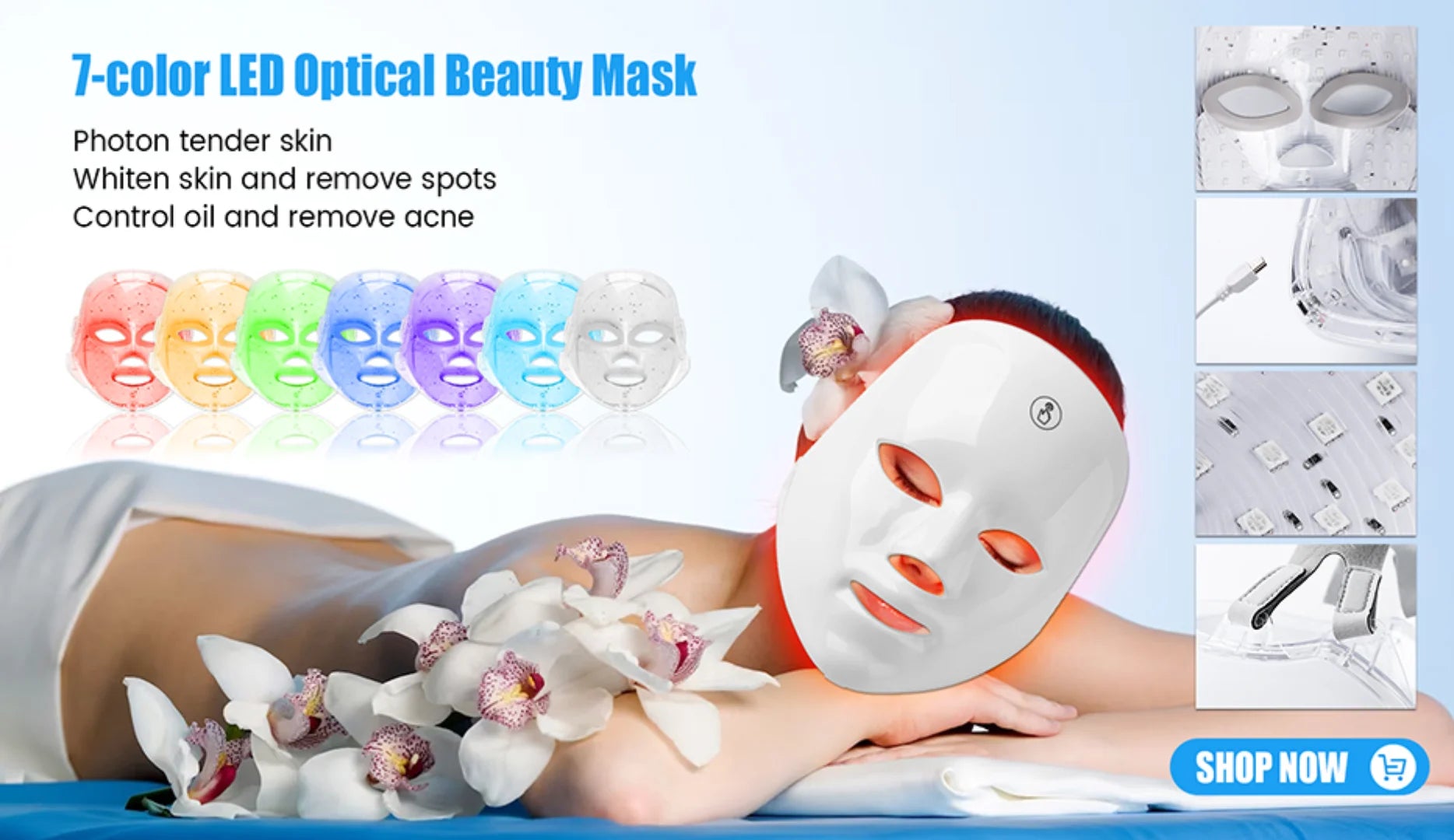 LED Optical Beauty Mask for gentle whitening, spot removal, and oil control.