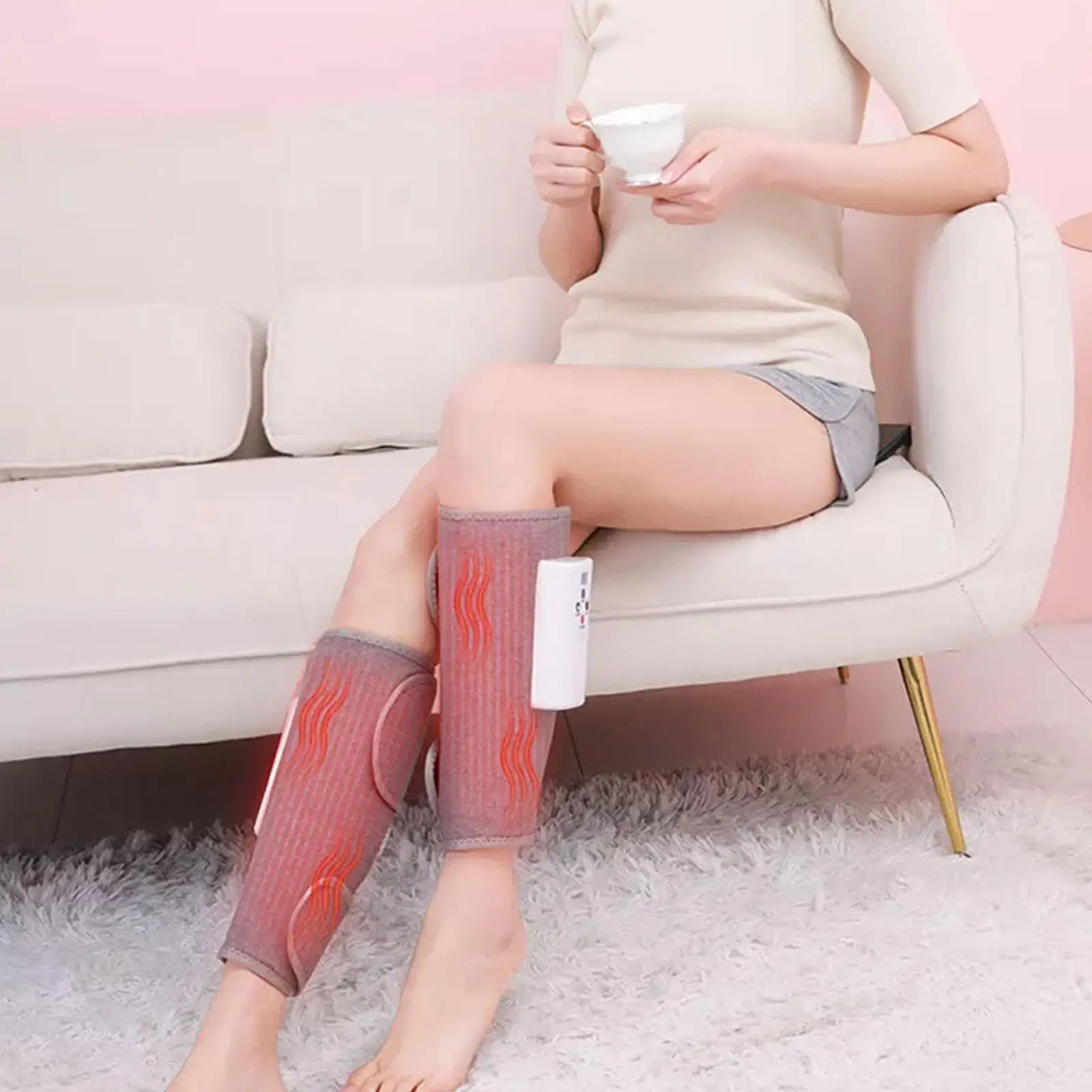 Wireless smart foot massager for leg compression, vibration, and heat relief from pain.