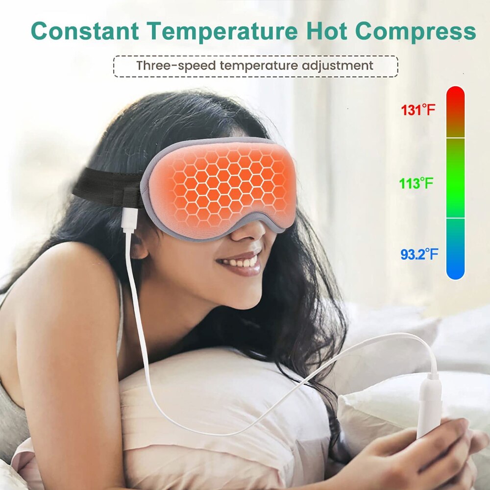 Reusable USB Electric Heated Eyes Mask Hot Compress Warm Therapy Eye Care Massager Relieve Tired Eyes Dry Eyes Sleep Blindfold