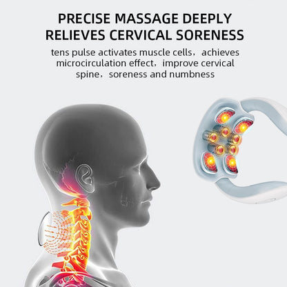 Massageador de pescoço com vibração elétrica inteligente, recarregável, dispositivo de massagem no pescoço, compressa quente, pulso magnético, voz, massageador cervical