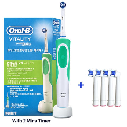 Oral B Electric Toothbrush 2D Rotary Vibration Clean Charging Tooth Brush Cross Action Bristle Oral Care 4 Gift Brush Heads Free