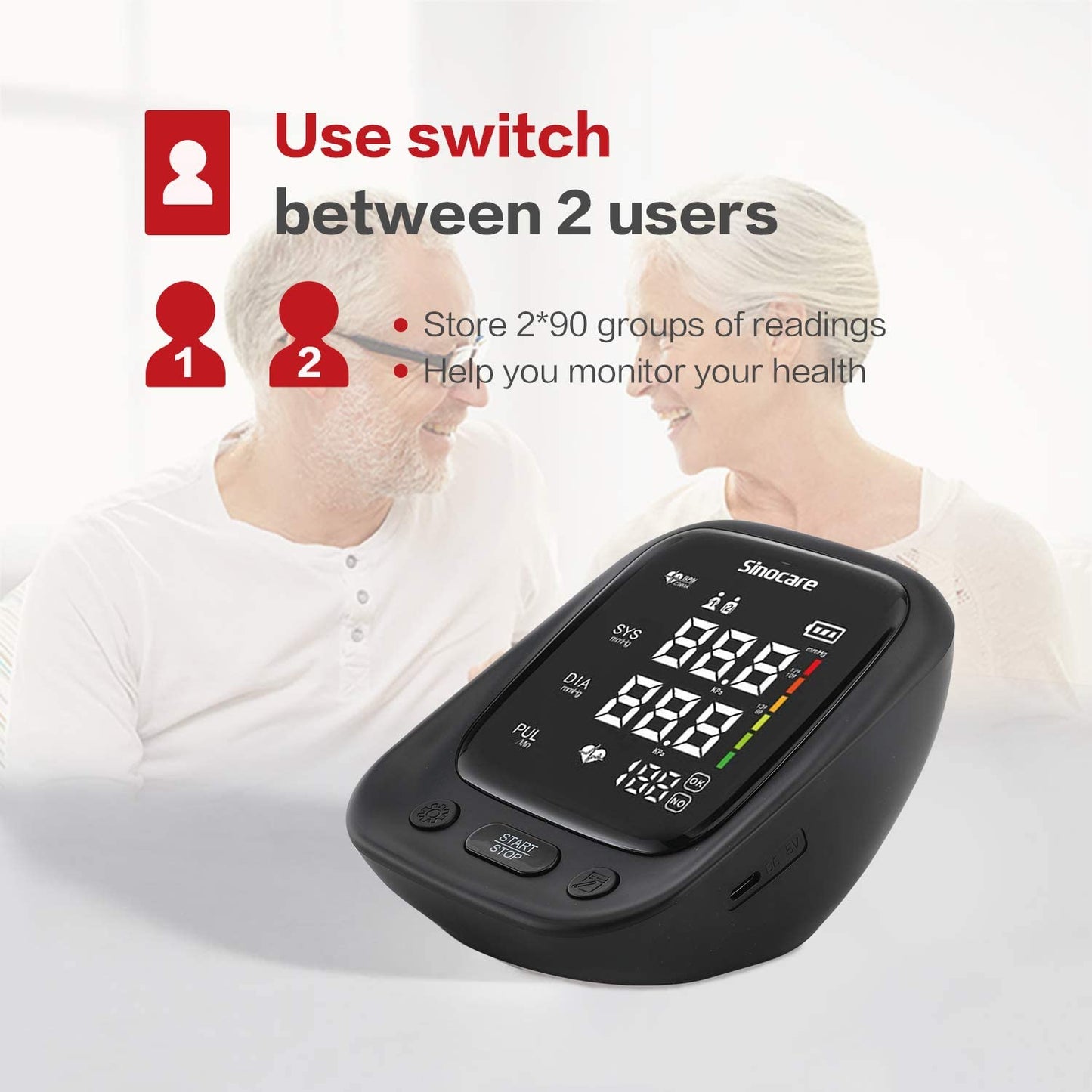 Sinocare Blood Pressure Monitor Digital electronic sphygmomanomet Automatic BP Machine Heart Rate Pulse Monitor long Cuff