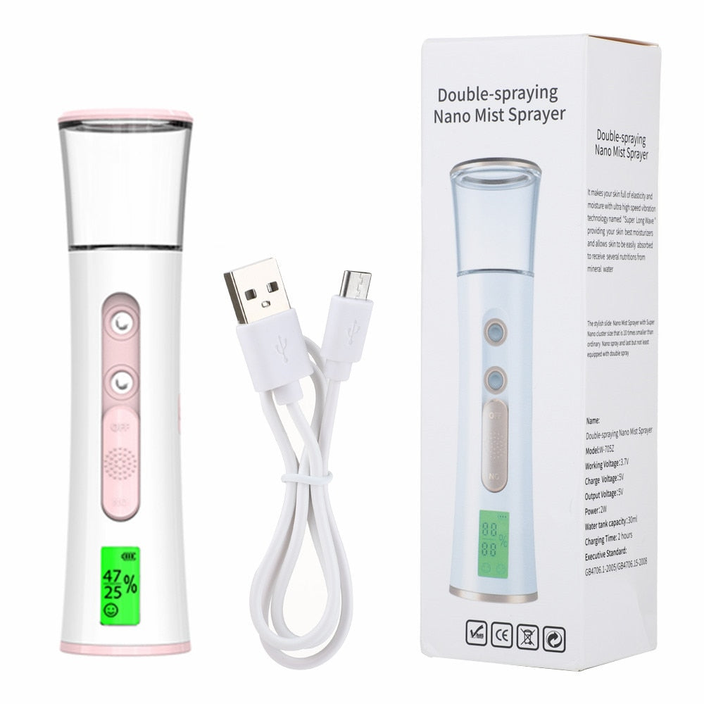 Mist Sprayer Handheld Nano Beauty Instrument Mini Hydrating Humidifier Skin Care LED Display Portable Facial Steamer Nebulizer