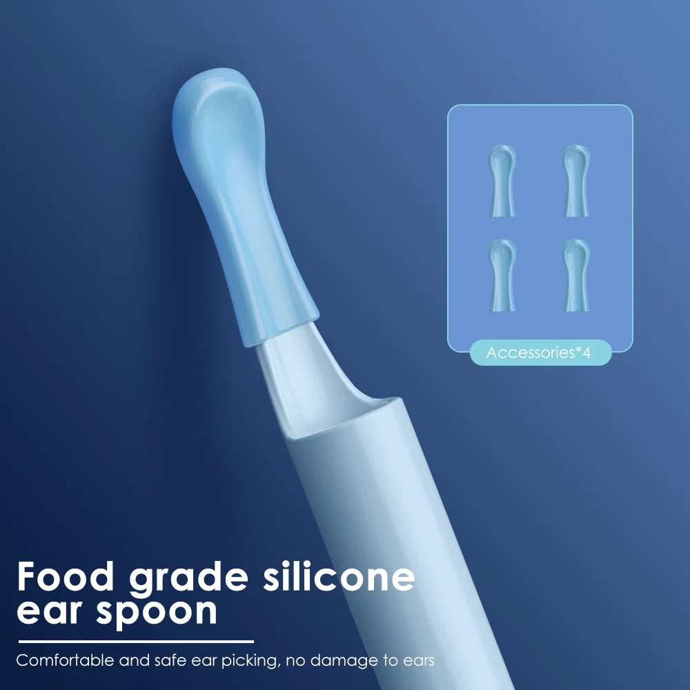 Ear cleaning tool with soft silicone spoon for gentle and safe use.