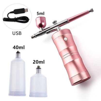 Top 0.4mm Pink Mini Air Compressor Kit Air-Brush Paint Spray Gun Airbrush For Nail Art Tattoo Craft Cake Nano Fog Mist Sprayer