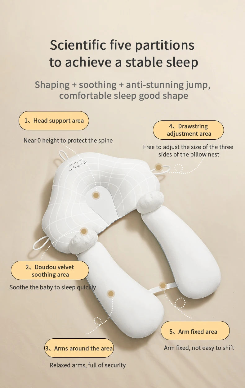 Soft, anti-roll pillows designed for newborns and infants to promote comfortable sleeping.