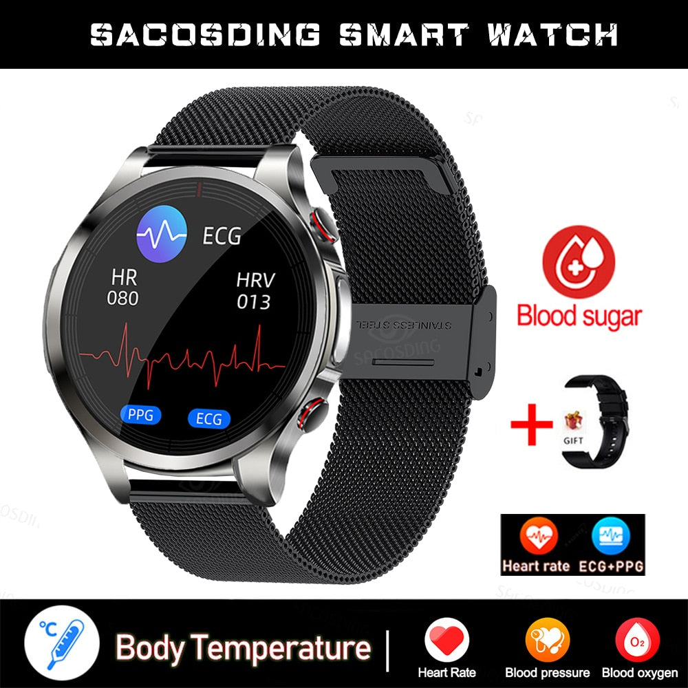 New Blood Glucose Smartwatch ECG+PPG Monitoring Heart Rate Blood Pressure Body Temperature Oximetry Smart Watch For Men Women