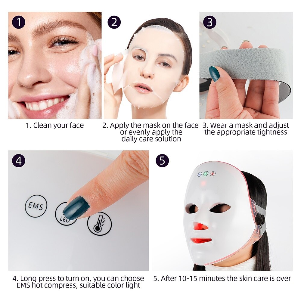 Wireless 2.0 EMS Hot Compress LED Facial Beauty Mask 7 Colors LED Photon Rejuvenation Mask Firm Skin Anti Acne Wrinkle Removal