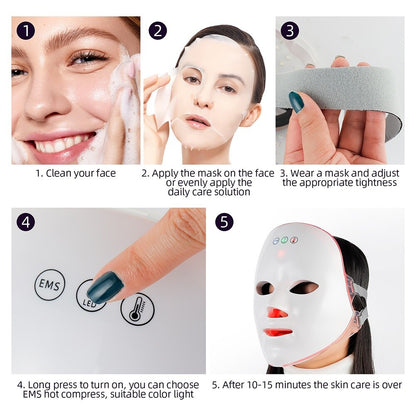 Wireless 2.0 EMS Hot Compress LED Facial Beauty Mask 7 Colors LED Photon Rejuvenation Mask Firm Skin Anti Acne Wrinkle Removal