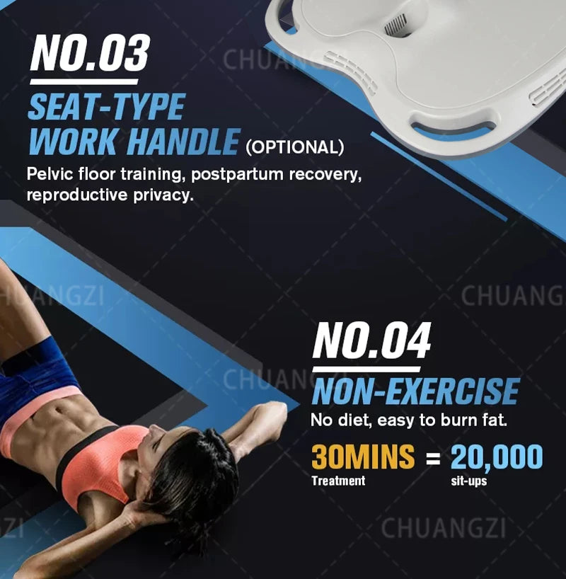 Tesla DLS-EMSLIM weight loss machine uses EMS to slim, sculpt muscles, and remove fat with features for pelvic floor training and postpartum recovery.