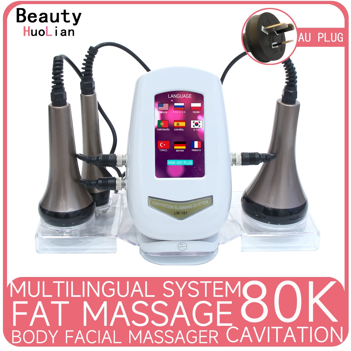 Nova máquina de emagrecimento de cavitação 3 em 1 80K ultrassônica para modelar o corpo massagem RF dispositivo de levantamento de aperto da pele facial com suporte