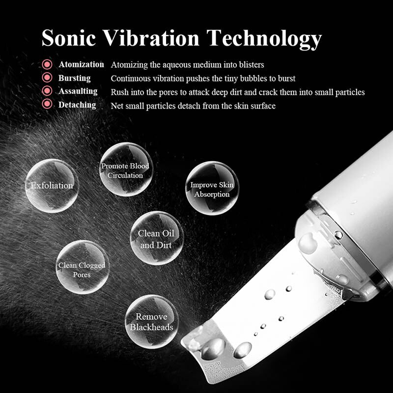 Ultrasonic Skin Scrubber Vibration Face Espátula Removedora de cravos Pá Limpeza Cavitação Peeling Facial Lifting Cuidados com a pele