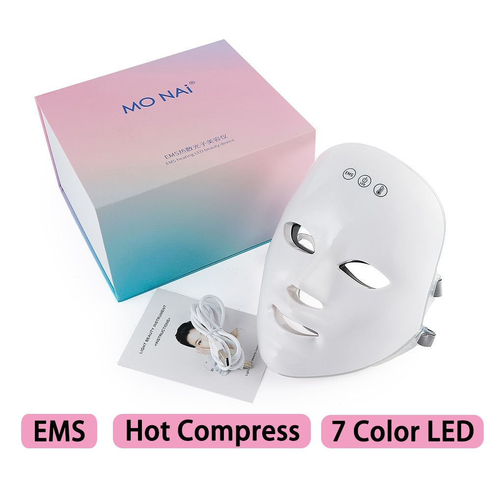 Wireless 2.0 EMS Hot Compress LED Facial Beauty Mask 7 Colors LED Photon Rejuvenation Mask Firm Skin Anti Acne Wrinkle Removal