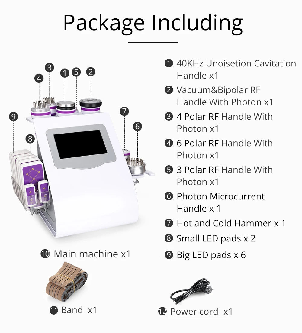 Cavitation machine with multiple functions and accessories for various treatments