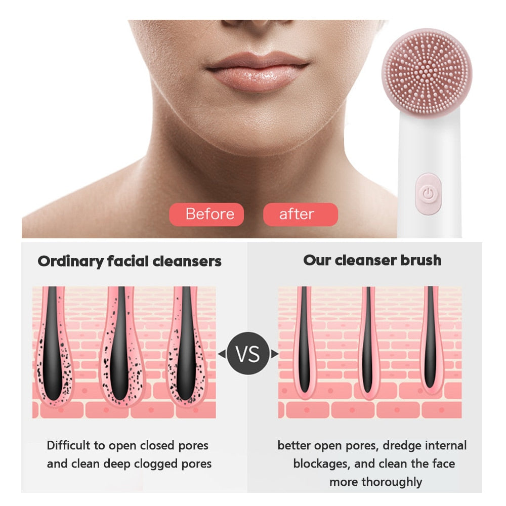 before after Ordinary facial cleansers Our cleanser brush VS