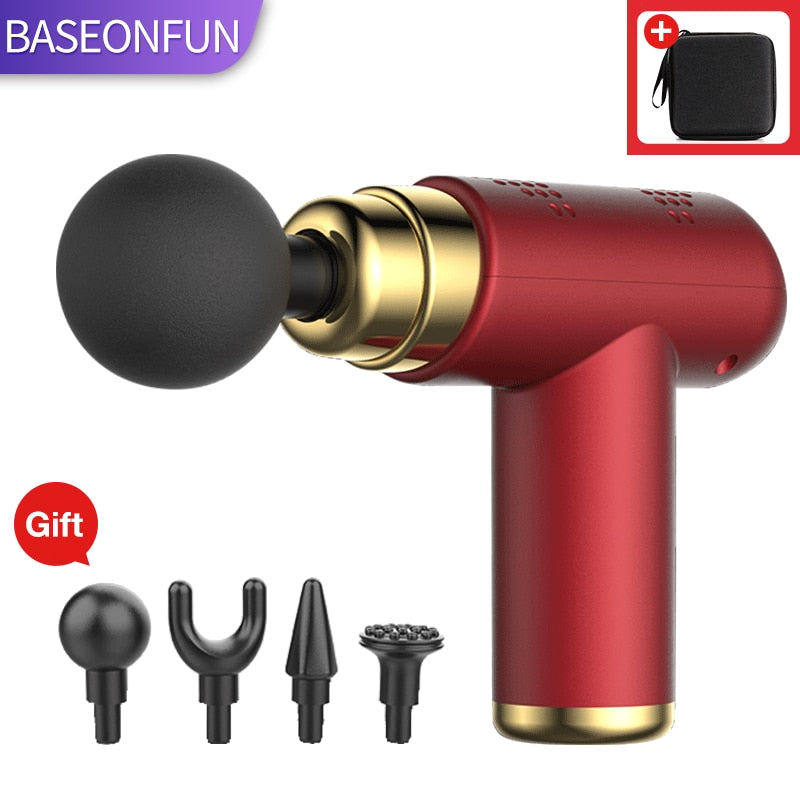 BASEONFUN Portable Massage Gun Percussion Pistol Massager For Body Neck Deep Tissue Muscle Relaxation Gout Pain Relief