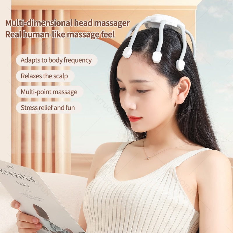 Wireless Electric Head Massager Vibration Head Scratcher Scalp Massage with 3 Modes for Stress Relax Migraine Relief Deep Sleep