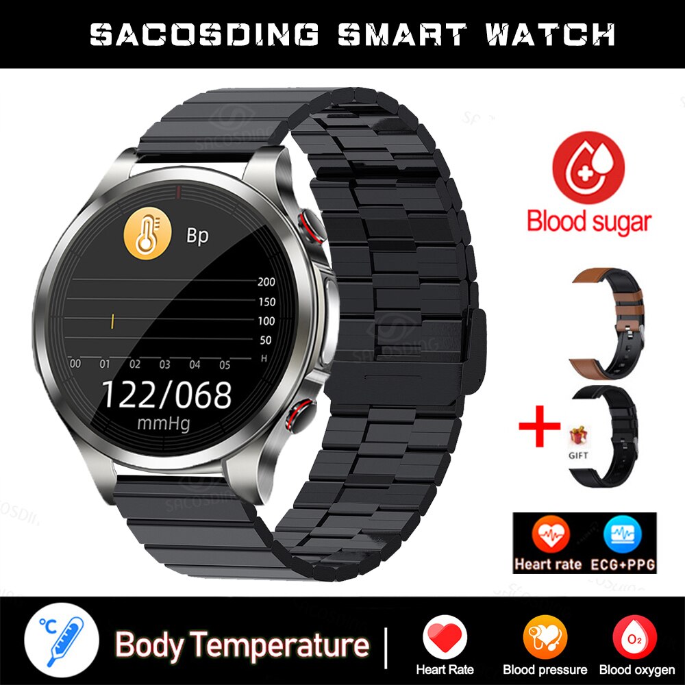 New Blood Glucose Smartwatch ECG+PPG Monitoring Heart Rate Blood Pressure Body Temperature Oximetry Smart Watch For Men Women