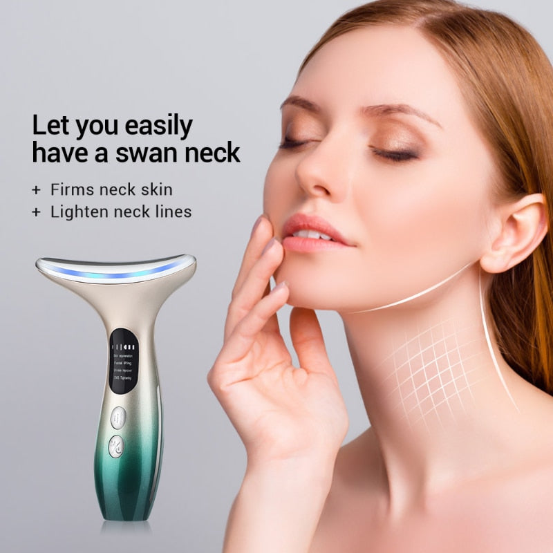 Neck Face Massager Anti Wrinkle Lifting 3 Colors Led Photon Therapy Skin Tighten Reduce Double Chin Beauty Device Facial Care