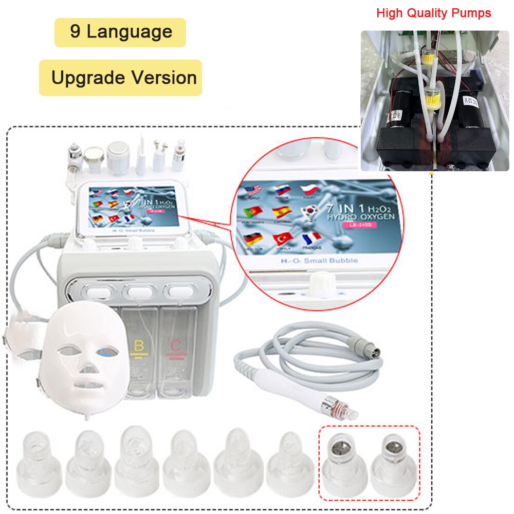 Upgrade 7 in 1 Hydro Oxygen Facial Machine Water Dermabrasion Skin Care Cleaning Rejuvenation LED Mask Beauty Device For Salon