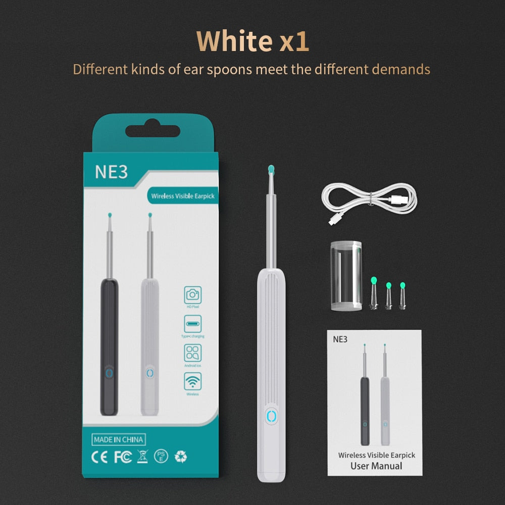 NE3 Ear Cleaner High Precision Ear Wax Removal Tool with Camera LED Light Wireless Otoscope Smart Ear Cleaning Kit Gift