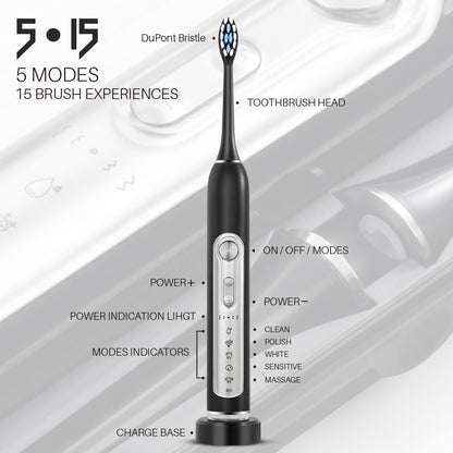 Escovas de dentes elétricas super sônicas SUBORT para crianças, conjunto de cabeças substituíveis à prova d'água IPX7 com timer inteligente para clareamento