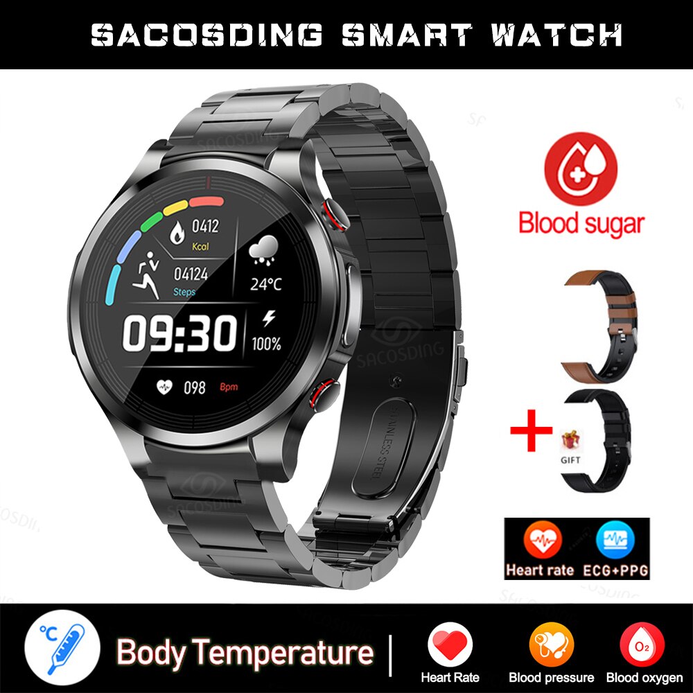 New Blood Glucose Smartwatch ECG+PPG Monitoring Heart Rate Blood Pressure Body Temperature Oximetry Smart Watch For Men Women