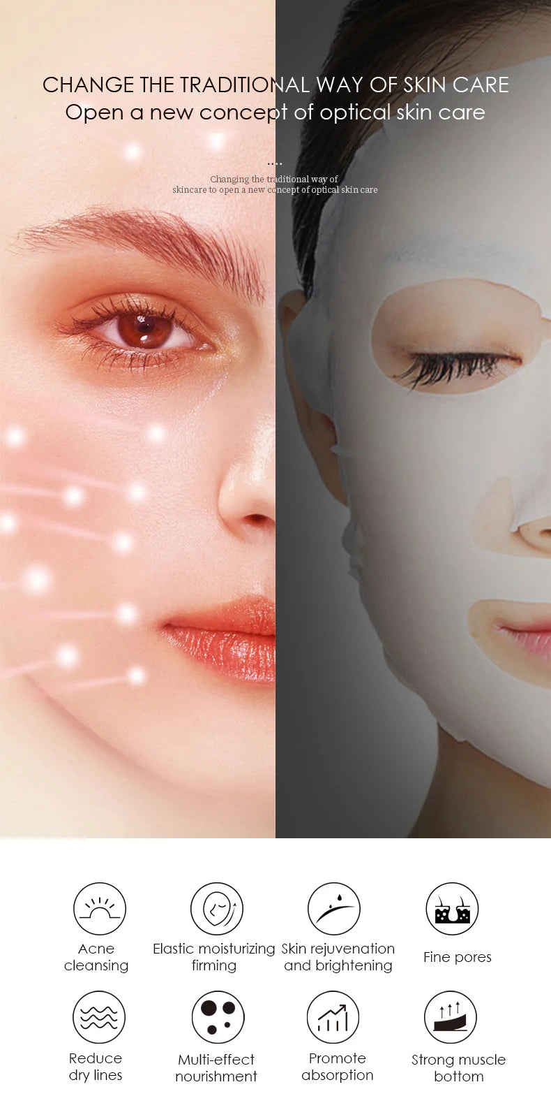 Revitalize skin with 3-in-1 LED facial mask using photon therapy for rejuvenation, acne reduction, and wrinkle removal.