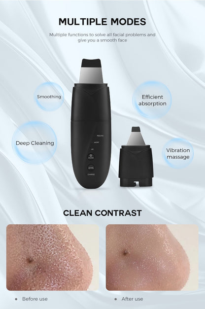 Scrubber ad ultrasuoni per la pelle Testina intercambiabile Dispositivo di rimozione di comedone Peeling Detergente per il viso Massaggiatore Ringiovanimento della pelle Dispositivo di bellezza