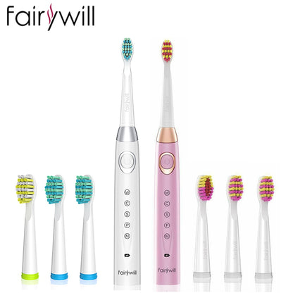 Fairywill Sonic Electric Toothbrush FW-508 USB Charger IPX7 Waterproof Electronic Toothbrush with 8 Replacement Brush Heads