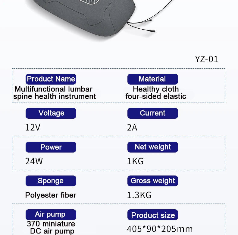 YZ-01 Lumbar Massager for spine care with EMS vibration and posture correction features.