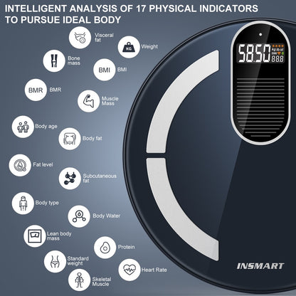 INSMART Body Digital Weight Scale Solar &amp; Light Energy Charging Smart Scale Balance Bioimpedance Body Fat Bathroom Scales BMI