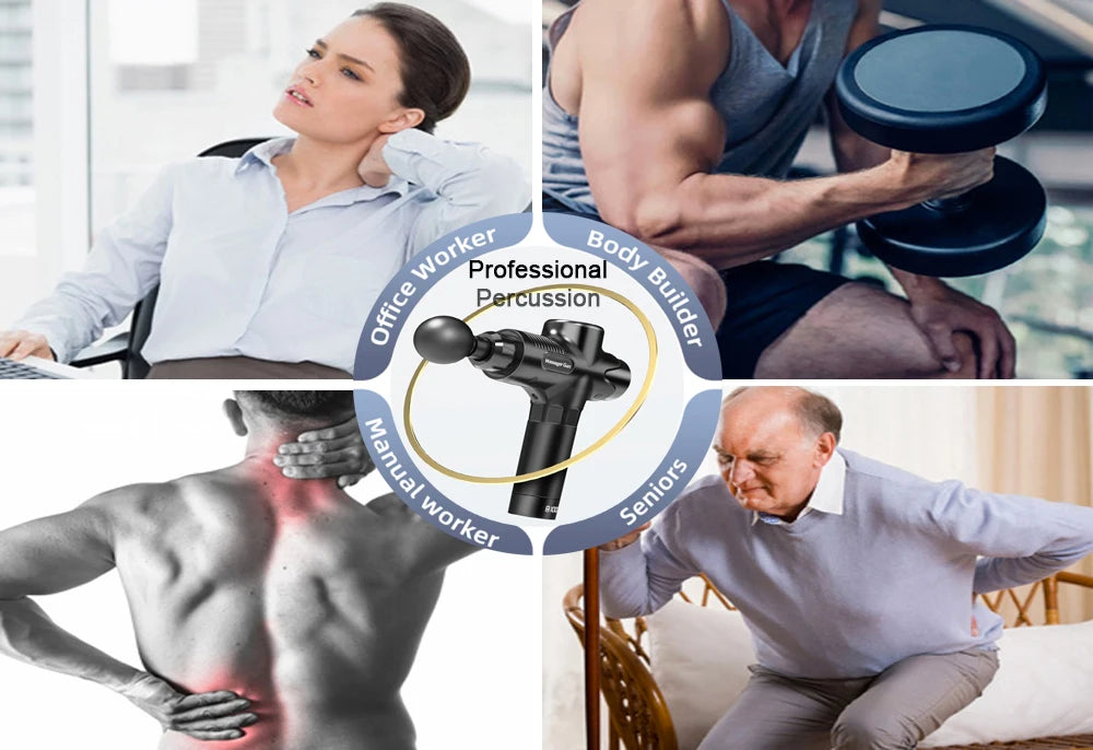 12-24V High Frequency Professional Massage Gun, Professional percussion massager for body relief and pain management, ideal for seniors and workers.