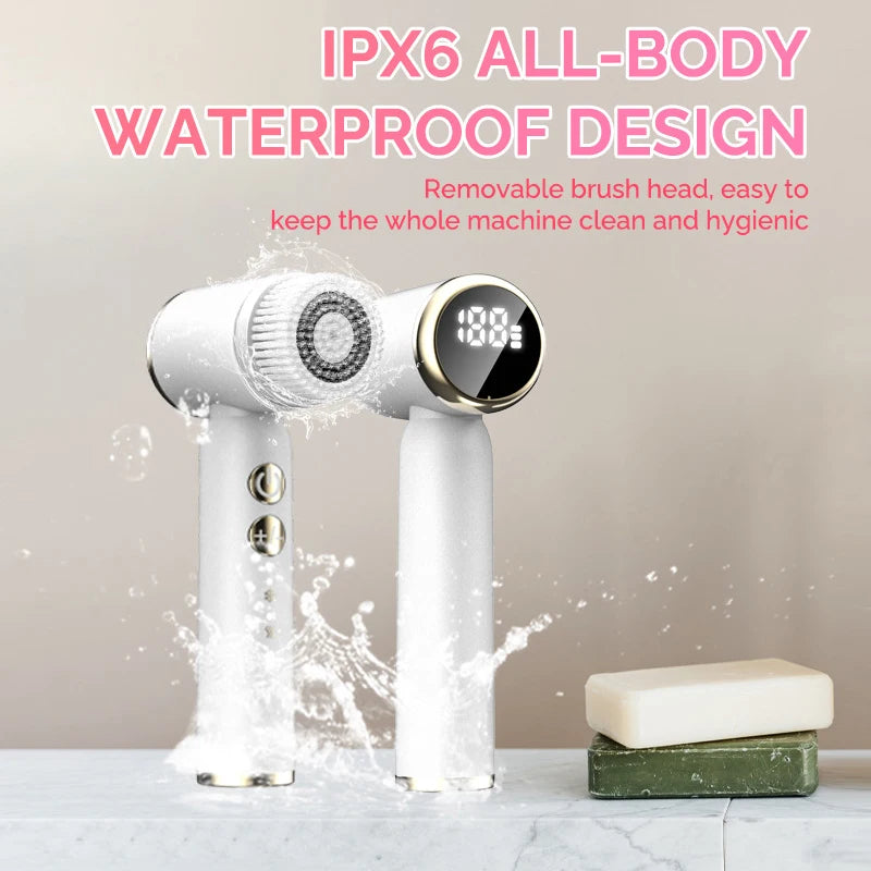 Waterproof design with removable brush heads ensures easy cleaning and hygiene.