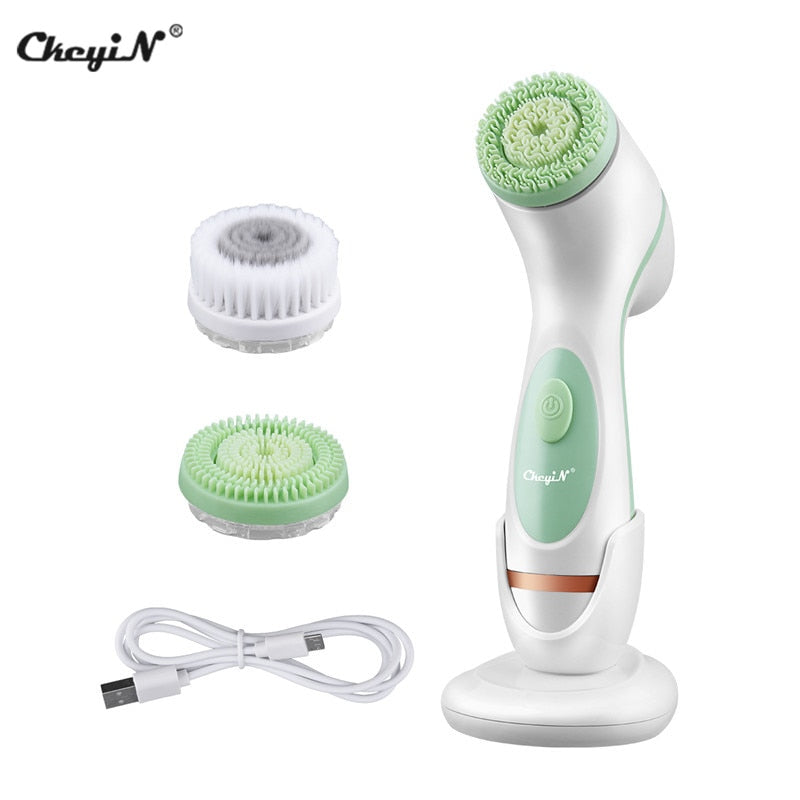 CkeyiN 3 In 1 Electric Facial Cleansing Brush Silicone Rotating Face Brush Deep Cleaning Skin Peeling Cleanser Exfoliation 50